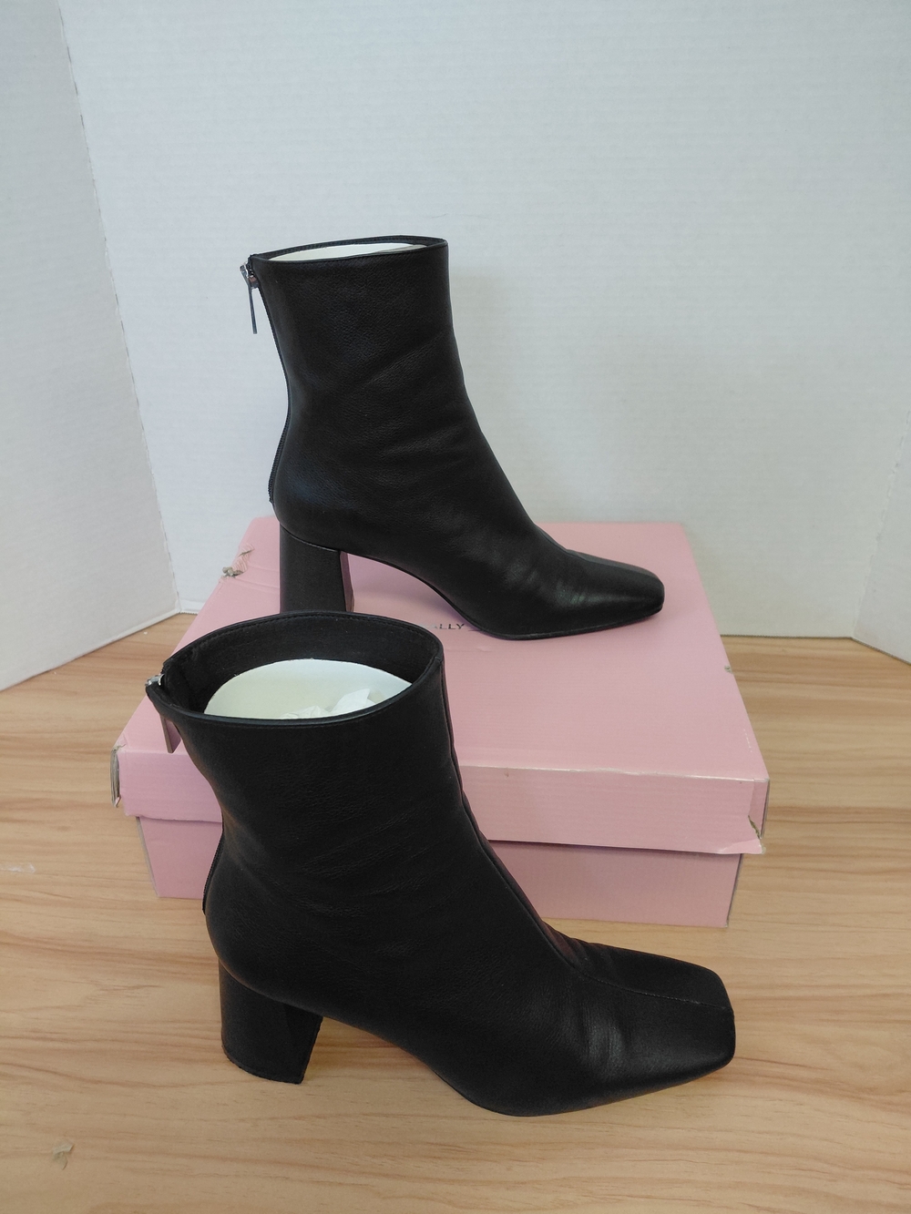INTENTIONALLY BLANK Black Leather Square-Toe Ankle Boots